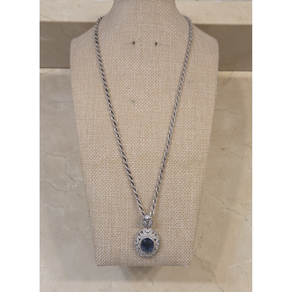 Judith Ripka London Blue Topaz & CZ 925 Sterling Silver Pendant 20" 925 Chain